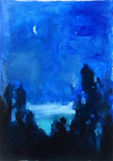 Painting titled ""moonlit night "" by Yehor Dulin, Original Artwork, Oil
