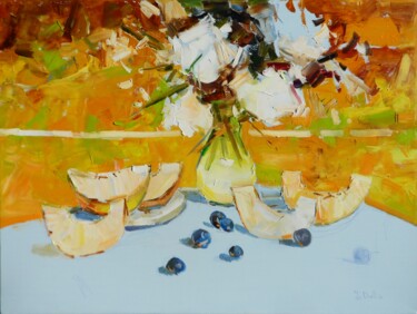 Картина под названием "" Flowers and melon…" - Yehor Dulin, Подлинное произведение искусства, Масло