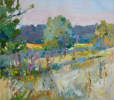 Peinture intitulée "" Evening field "" par Yehor Dulin, Œuvre d'art originale, Huile