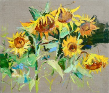 Painting titled "Sunflowers" by Yehor Dulin, Original Artwork, Oil