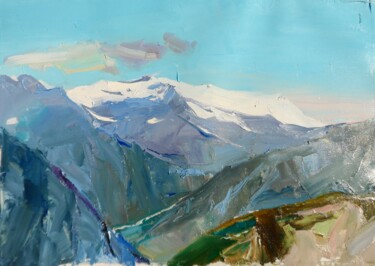 Schilderij getiteld "Winter Mountains la…" door Yehor Dulin, Origineel Kunstwerk, Olie