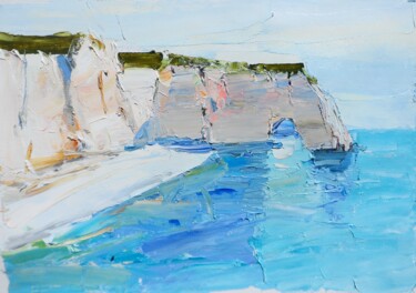 Painting titled "Etretat" by Yehor Dulin, Original Artwork, Oil Mounted on Wood Stretcher frame