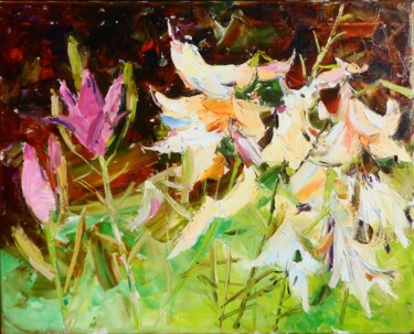 Malerei mit dem Titel "Lilies  flowers" von Yehor Dulin, Original-Kunstwerk, Öl