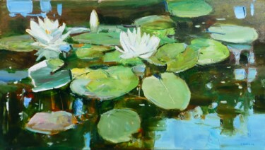 Painting titled "Water Lilies" by Yehor Dulin, Original Artwork, Oil