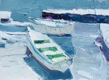 Malerei mit dem Titel "Boats" von Yehor Dulin, Original-Kunstwerk, Öl