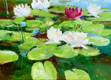 Painting titled "Water Lilies landsc…" by Yehor Dulin, Original Artwork, Oil