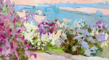 Ζωγραφική με τίτλο "Lilac garden painti…" από Yehor Dulin, Αυθεντικά έργα τέχνης, Λάδι