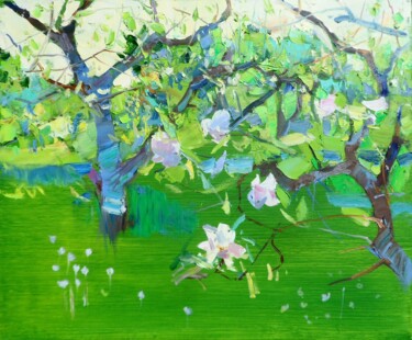 Painting titled "Apple Orchard" by Yehor Dulin, Original Artwork, Oil