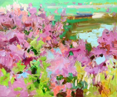 Painting titled "Azalea Flowers" by Yehor Dulin, Original Artwork, Oil