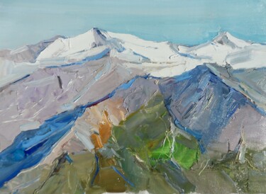 Malerei mit dem Titel "Alps Mountains Wint…" von Yehor Dulin, Original-Kunstwerk, Öl