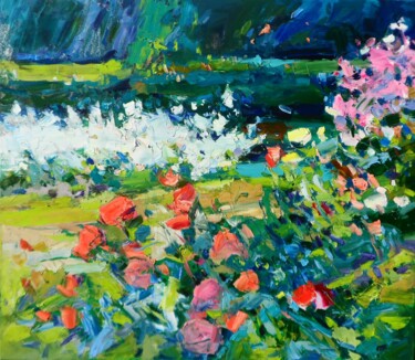 Schilderij getiteld ""Spring garden "" door Yehor Dulin, Origineel Kunstwerk, Olie