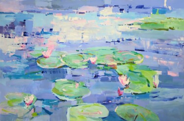 Malerei mit dem Titel "Water lilies in the…" von Yehor Dulin, Original-Kunstwerk, Öl