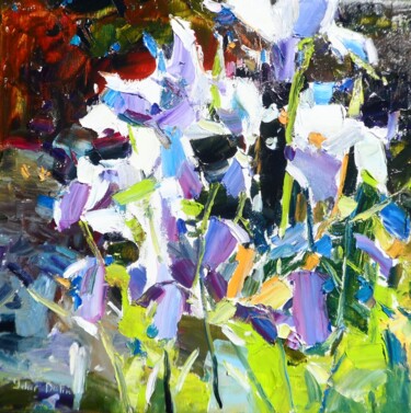 Painting titled "Irises" by Yehor Dulin, Original Artwork, Oil Mounted on Wood Stretcher frame