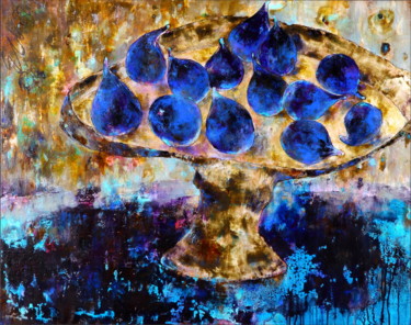 Картина под названием "Инжир в большой вазе" - Елена Битехтина, Подлинное произведение искусства, Акрил Установлен на Деревя…