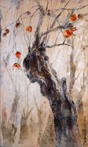 Painting titled "Гранатовое дерево" by Elena Bitekhtina, Original Artwork, Acrylic Mounted on Wood Stretcher frame