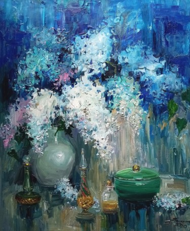 Картина под названием "Синяя ночь" - Елена Гагарина, Подлинное произведение искусства, Масло