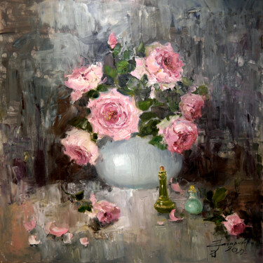 Peinture intitulée "Розовый аромат" par Elena Gagarina, Œuvre d'art originale, Huile