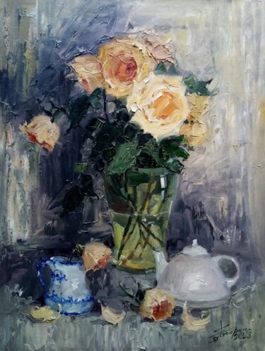 Картина под названием ""Чайные"" - Елена Гагарина, Подлинное произведение искусства, Масло Установлен на Деревянная рама для…