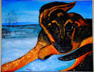 Painting titled "A puppy" by Yelena Mazour-Matusevich, Original Artwork, Acrylic