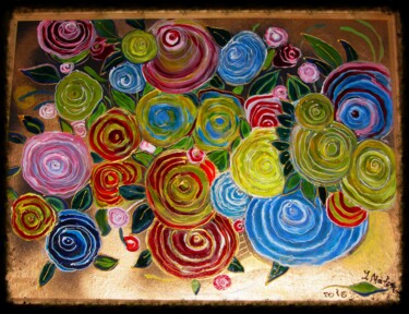 Painting titled "Colors on gold" by Yelena Mazour-Matusevich, Original Artwork, Acrylic