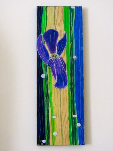 Peinture intitulée "Iris on wood" par Yelena Mazour-Matusevich, Œuvre d'art originale, Acrylique
