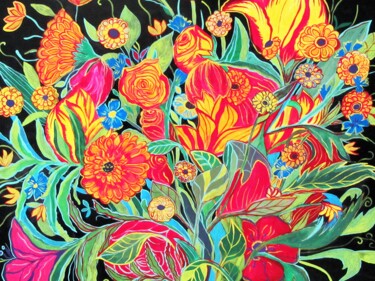 Картина под названием "A Bouquet" - Yelena Mazour-Matusevich, Подлинное произведение искусства, Акрил Установлен на Деревянн…