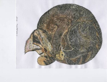 Peinture intitulée "My kitty asleep" par Yelena Mazour-Matusevich, Œuvre d'art originale