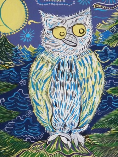 Peinture intitulée "Owl [Sova/Ibu]" par Yelena Mazour-Matusevich, Œuvre d'art originale