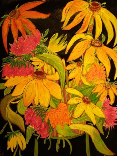 Painting titled "Late Autumn Flowers" by Yelena Mazour-Matusevich, Original Artwork