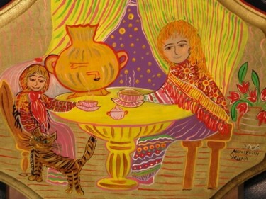 Peinture intitulée "TEA DRINKING" par Yelena Mazour-Matusevich, Œuvre d'art originale, Huile