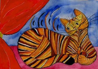 Painting titled "KITTY IN A DREAM" by Yelena Mazour-Matusevich, Original Artwork, Oil