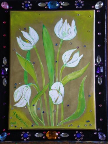 Peinture intitulée "MEDIEVAL TULIPS WIT…" par Yelena Mazour-Matusevich, Œuvre d'art originale