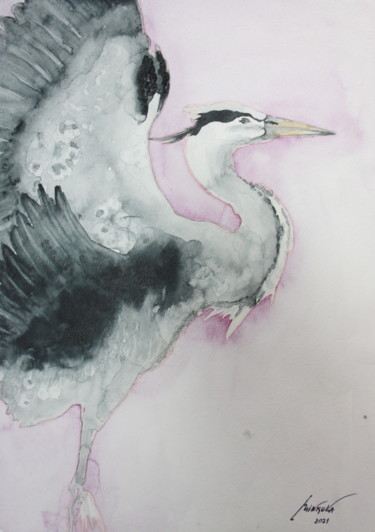 Pintura intitulada "Bird" por Elena Minkova, Obras de arte originais, Aquarela