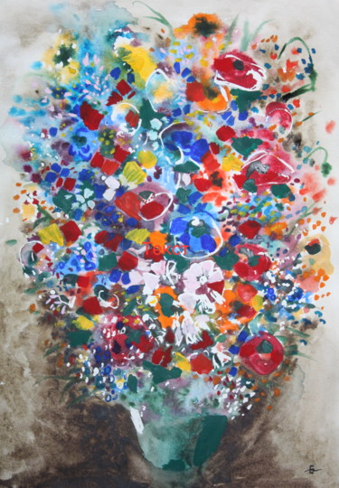 Painting titled "Summer bouquet" by Elena Minkova, Original Artwork, Gouache