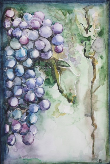 Картина под названием "Grapes" - Elena Minkova, Подлинное произведение искусства, Акварель