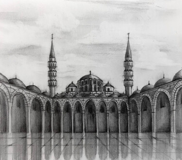 Dessin intitulée "Suleymaniye mosque" par Elena Minkova, Œuvre d'art originale, Crayon