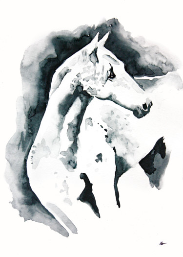 Pintura intitulada "Horse" por Elena Minkova, Obras de arte originais, Aquarela