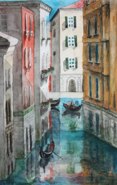 Painting titled "Venice 2" by Elena Minkova, Original Artwork, Watercolor