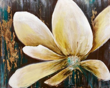 Painting titled "Golden flower" by Elena Minkova, Original Artwork, Acrylic