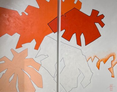 Картина под названием "Композиция листья" - Elena Minkova, Подлинное произведение искусства, Акрил Установлен на Деревянная…