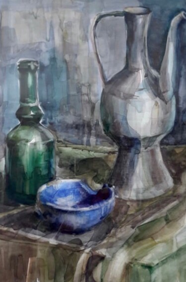 Painting titled "Still life with a b…" by Elena Minkova, Original Artwork, Watercolor