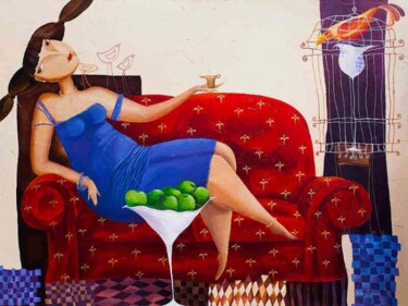 Peinture intitulée "Afternoon tea" par Yelena Revis, Œuvre d'art originale, Acrylique Monté sur Châssis en bois