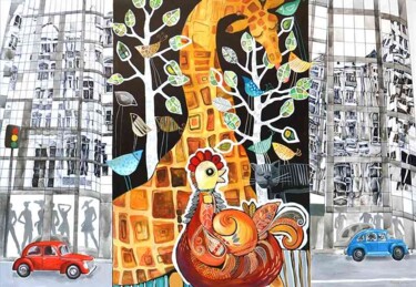 Schilderij getiteld "City jungle" door Yelena Revis, Origineel Kunstwerk, Acryl Gemonteerd op Frame voor houten brancard