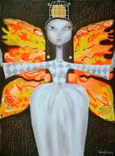 Painting titled "Mademoiselle Butter…" by Yelena Revis, Original Artwork, Acrylic
