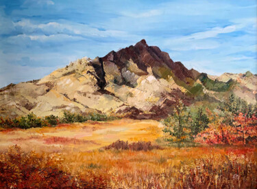 Painting titled "Autumn in the mount…" by Yelena Rybalkina, Original Artwork, Oil Mounted on Wood Stretcher frame