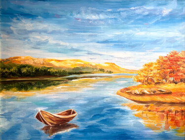 Painting titled "Backwater" by Yelena Rybalkina, Original Artwork, Oil Mounted on Wood Stretcher frame