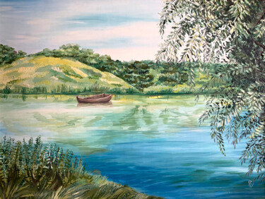Painting titled "May Day Ponds" by Yelena Rybalkina, Original Artwork, Oil Mounted on Wood Stretcher frame