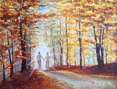 Painting titled "Autumn rhapsody" by Yelena Rybalkina, Original Artwork, Oil Mounted on Wood Stretcher frame