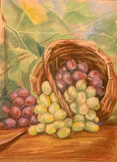 Painting titled "Autumn grape harvest" by Yelena Rybalkina, Original Artwork, Pastel