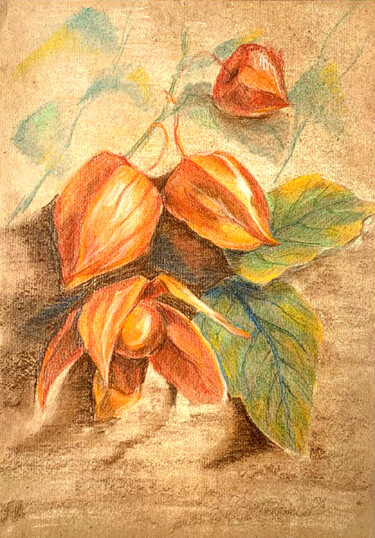 Drawing titled "Bright orange fruit…" by Yelena Rybalkina, Original Artwork, Pastel